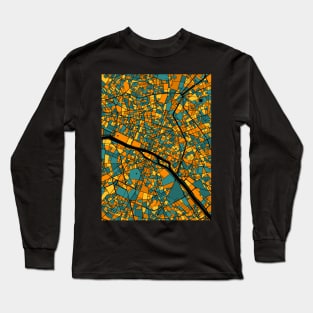 Paris Map Pattern in Orange & Teal Long Sleeve T-Shirt